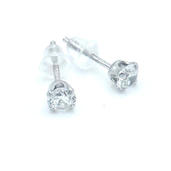 Jewelry - Sterling Silver 925 Cubic Zirconia Stud Earrings Small CZ Round Dainty Girls